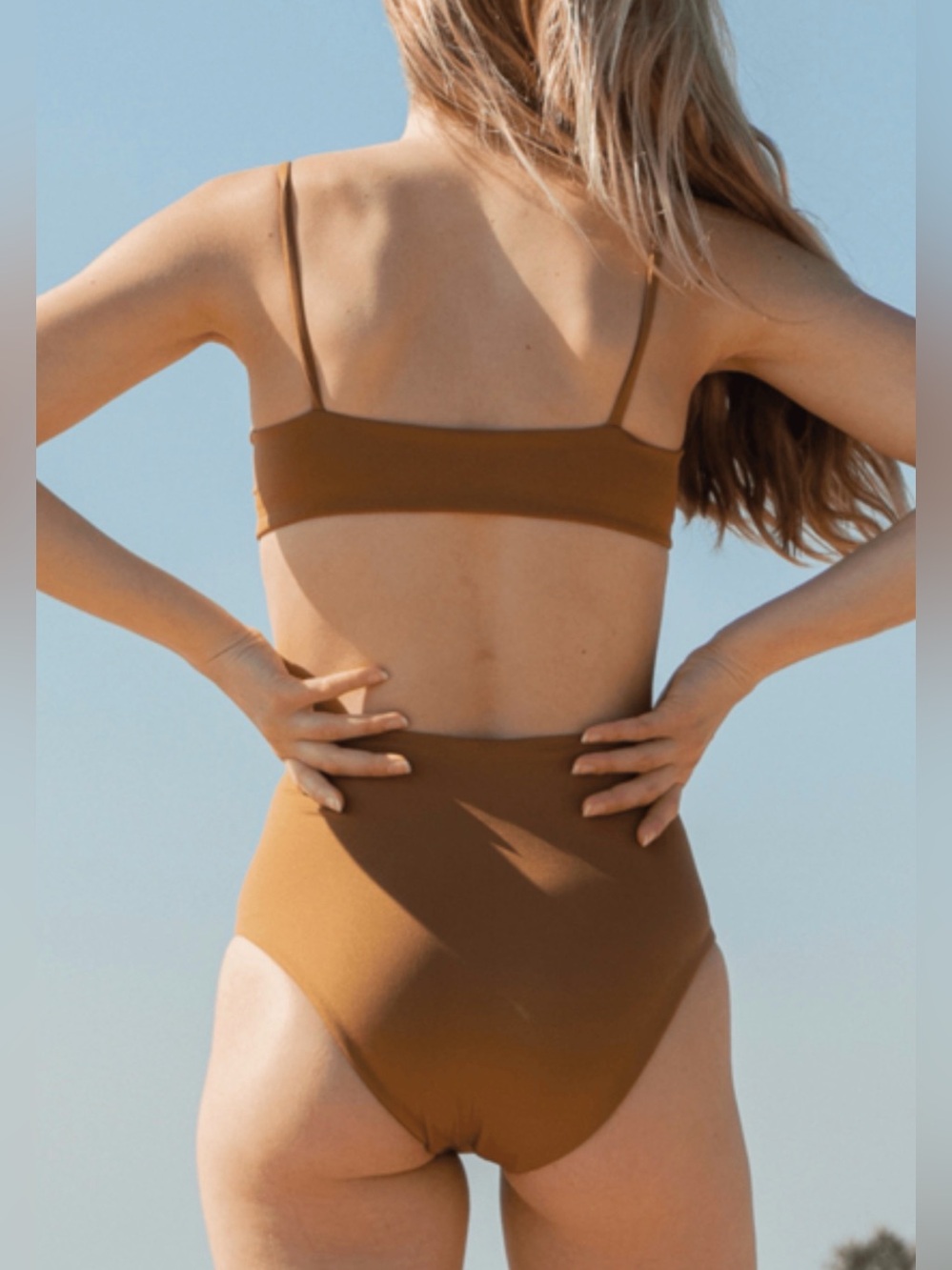 Left On Friday High Waist Bikini Brown Sz M EUC Swim Pool Beach Capsule Minimal - Picture 9 of 17